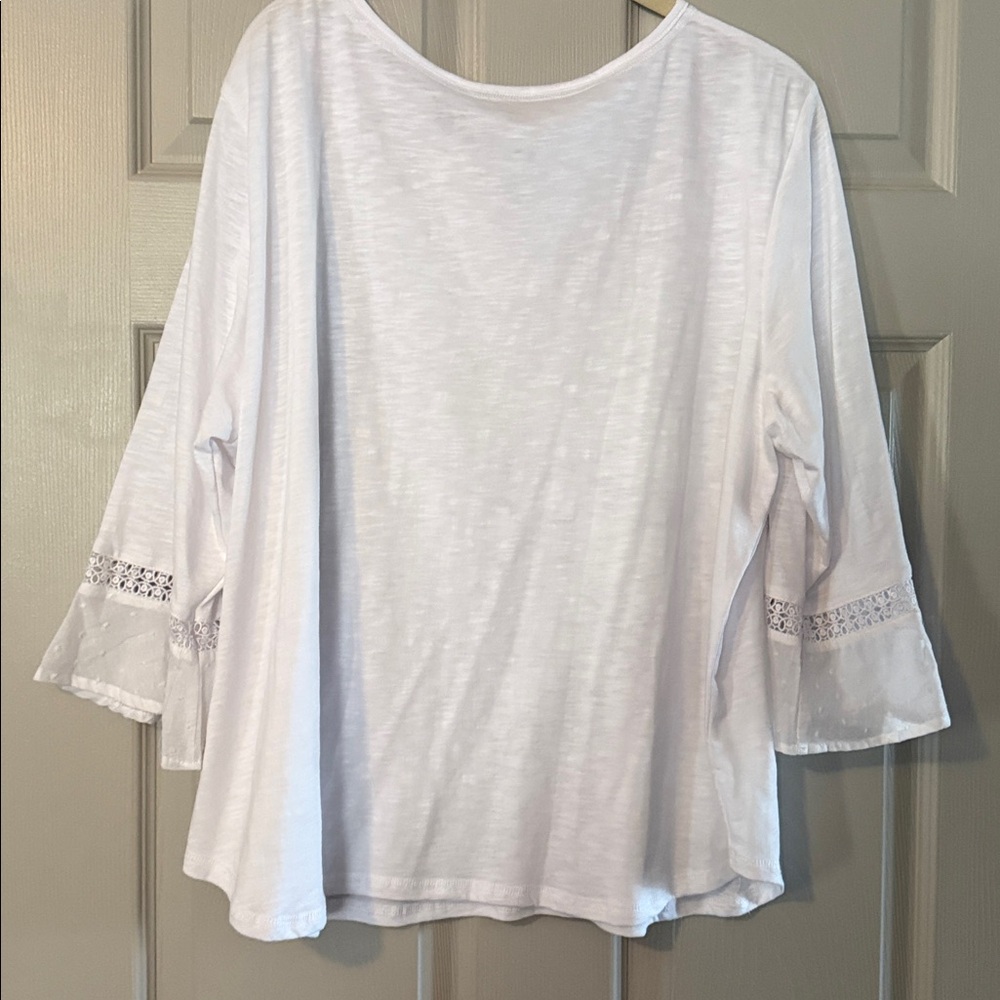 Alfred Dunner White Embroidered Split-Neck Tunic Blouse - Picture 3 of 3